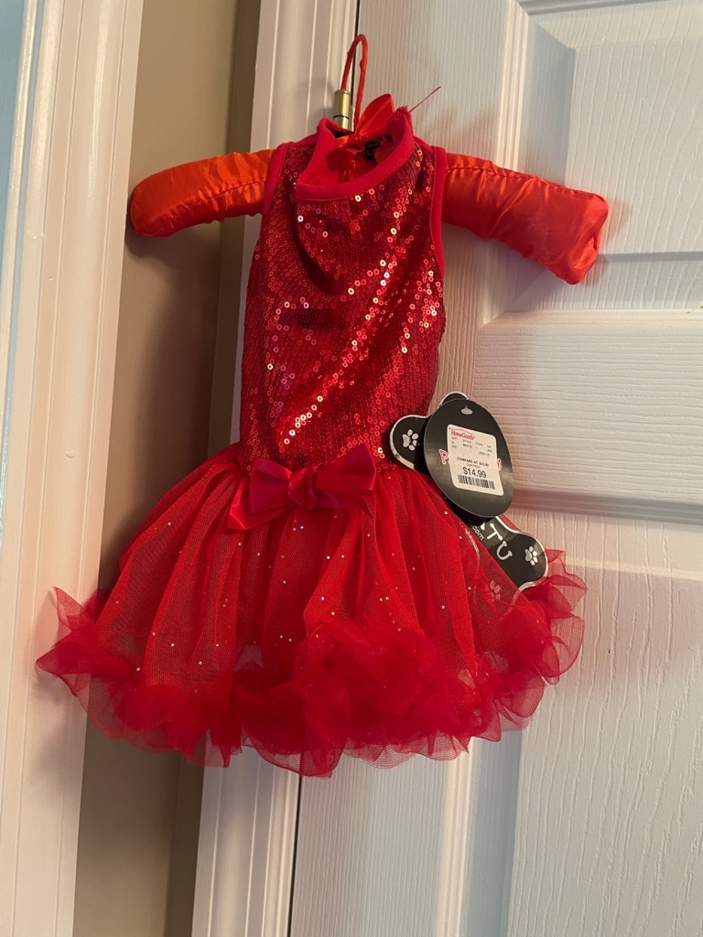Sequin Tulle Red Pet Dress with Bow Accent